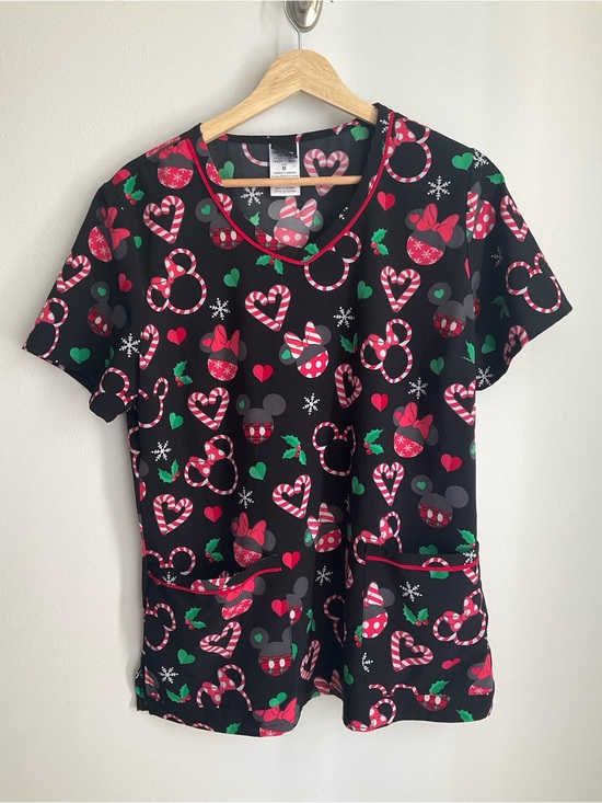 Disney Tops - Disney Tooniforms Mickey Minnie Mouse Candy Cane Heart Scrub Top
